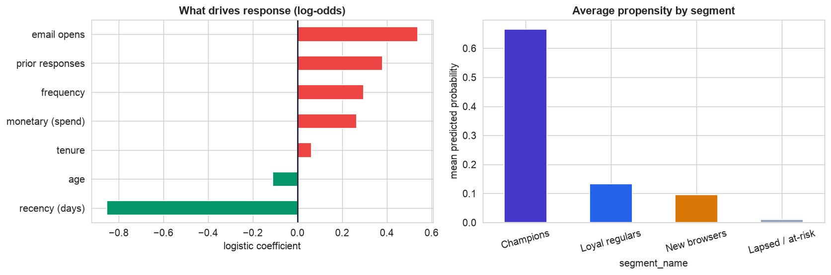 Response drivers and average propensity by segment