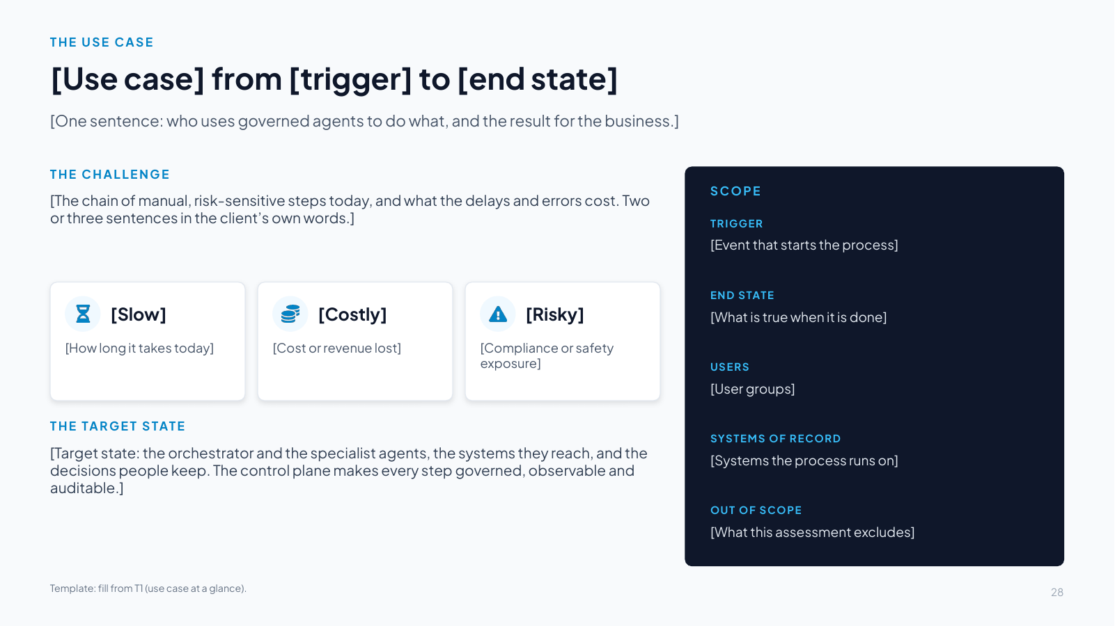 Slide 28: [Use case] from [trigger] to [end state]